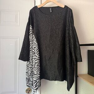 BEREK black and white zebra lagenlook boxy oversized crinkle stretchy shirt top